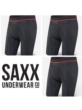 Saxx 3pk Black Hyperdrive Long Boxer Briefs with Red Accent (Size Small)